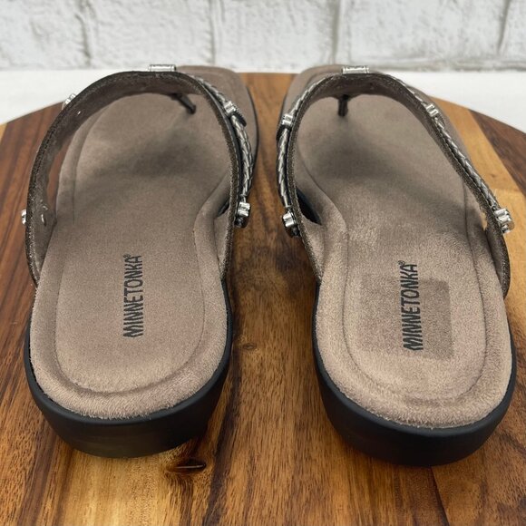 Minnetonka Silverthorne 5909041 Womens 11 M Gray Pewter Comfort Thong Sandals - Picture 5 of 14